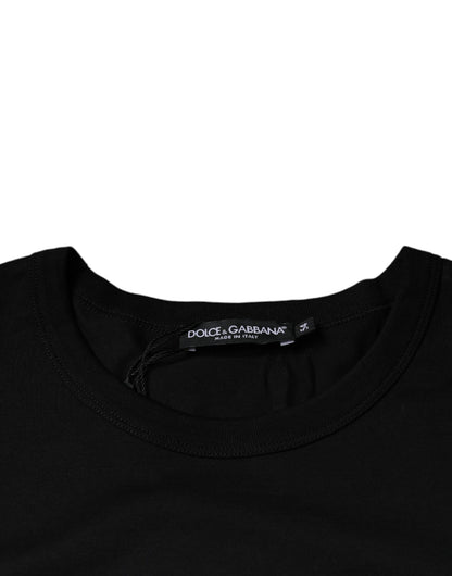 Dolce &amp; Gabbana – Schwarzes T-Shirt aus Baumwolle mit kurzen Ärmeln und Rundhalsausschnitt