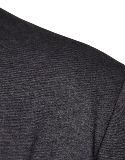 Dolce &amp; Gabbana – Graues T-Shirt aus Baumwolle mit Rundhalsausschnitt und Logo-Patch