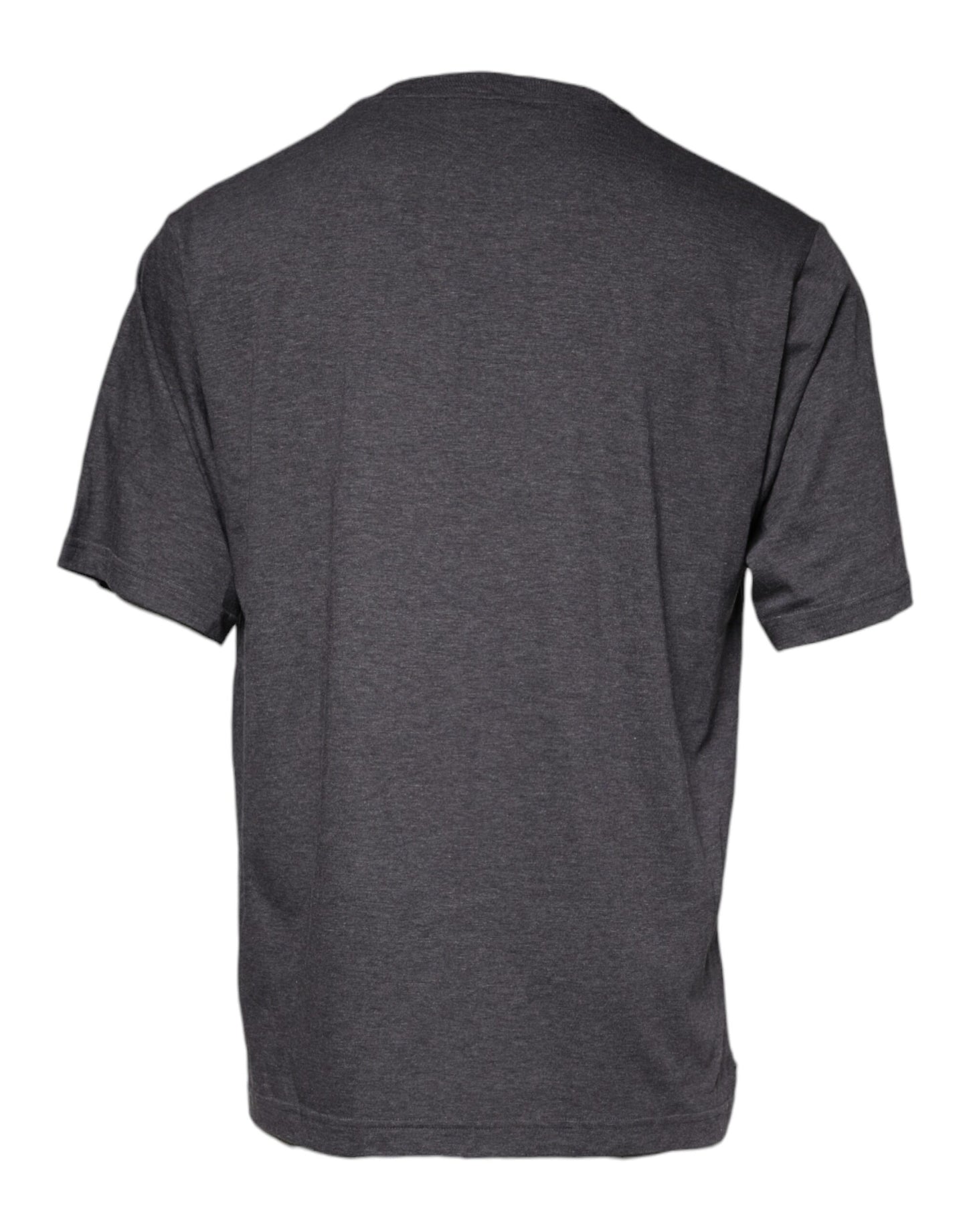 Dolce &amp; Gabbana – Graues T-Shirt aus Baumwolle mit Rundhalsausschnitt und Logo-Patch
