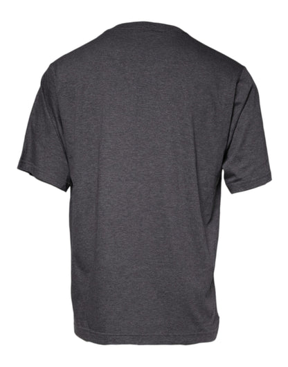 Dolce &amp; Gabbana – Graues T-Shirt aus Baumwolle mit Rundhalsausschnitt und Logo-Patch