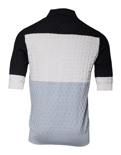 Dolce &amp; Gabbana Mehrfarbiges Seiden-T-Shirt mit Button-Down-Kragen