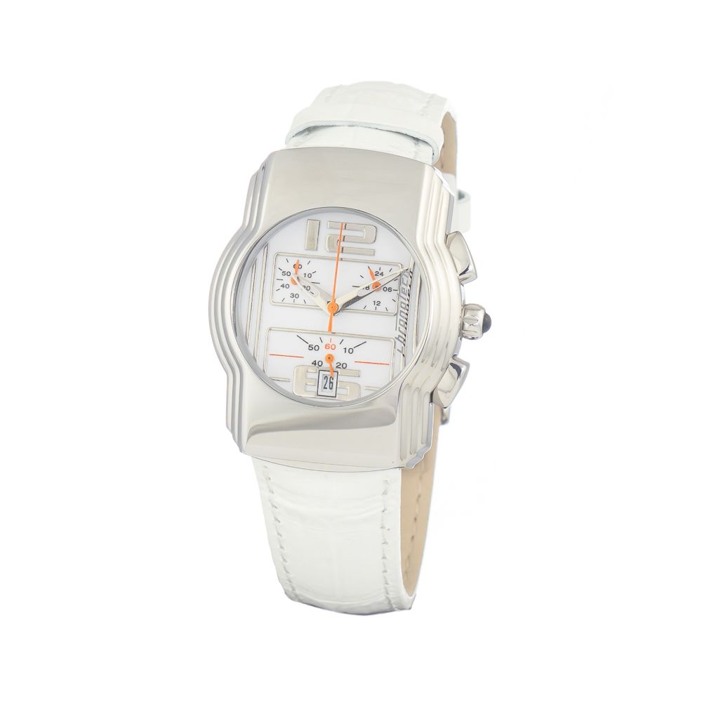 Chronotech-Uhr mit weißem Lederarmband