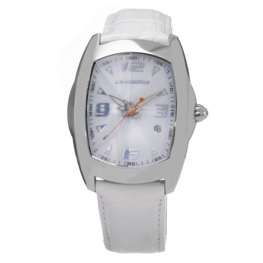 Chronotech-Uhr mit weißem Lederarmband