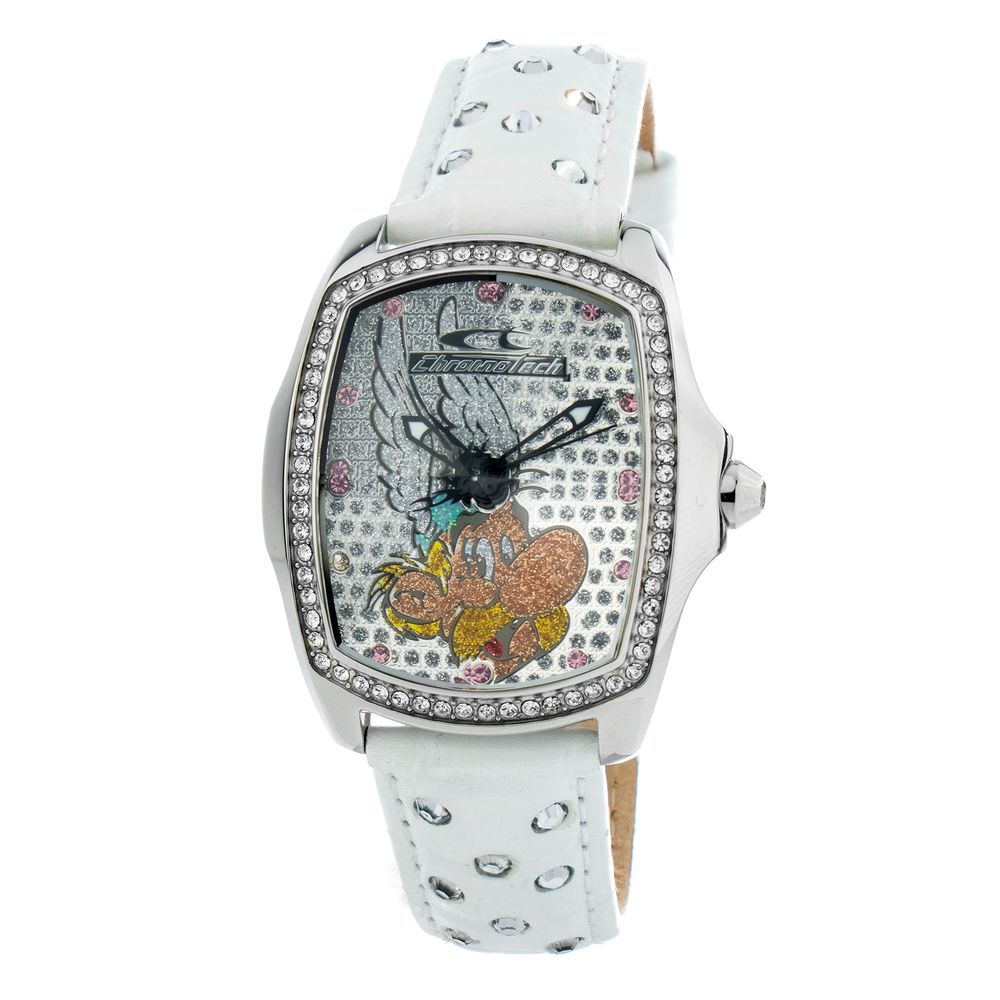 Chronotech-Uhr mit weißem Lederarmband