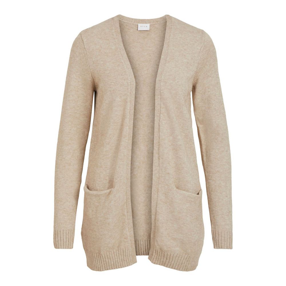 Vila Clothes – Beigefarbene Strickjacke aus Viskose