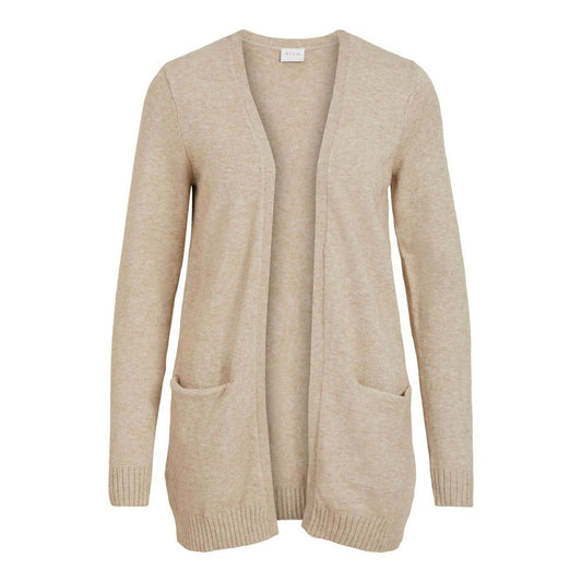 Vila Clothes – Beigefarbene Strickjacke aus Viskose