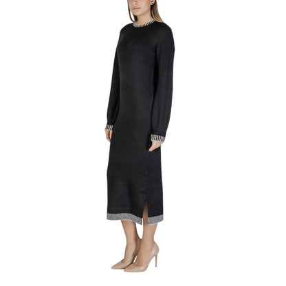 Vila Clothes Schwarzes Polyester-Midikleid