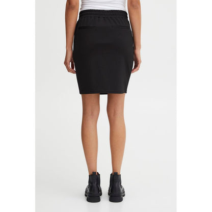 ICHI Black Polyester Mini Skirt