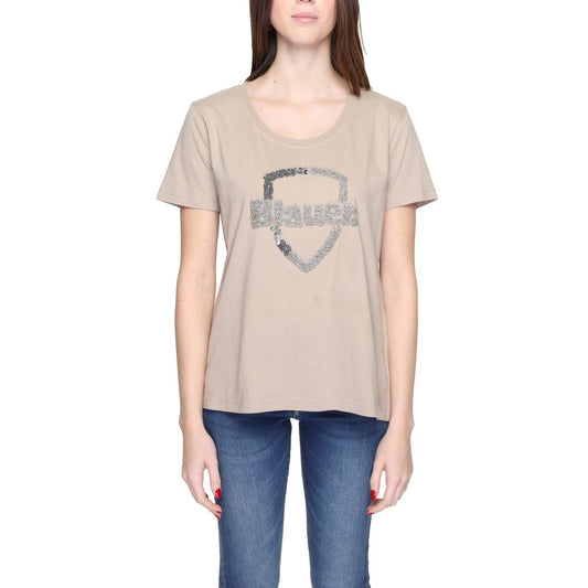 Blauer Beige Baumwoll-T-Shirt