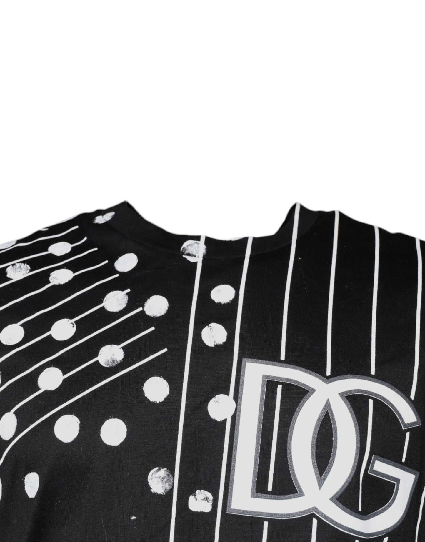 Dolce &amp; Gabbana – Schwarzes T-Shirt aus Baumwolle mit Polka Dots und Rundhalsausschnitt