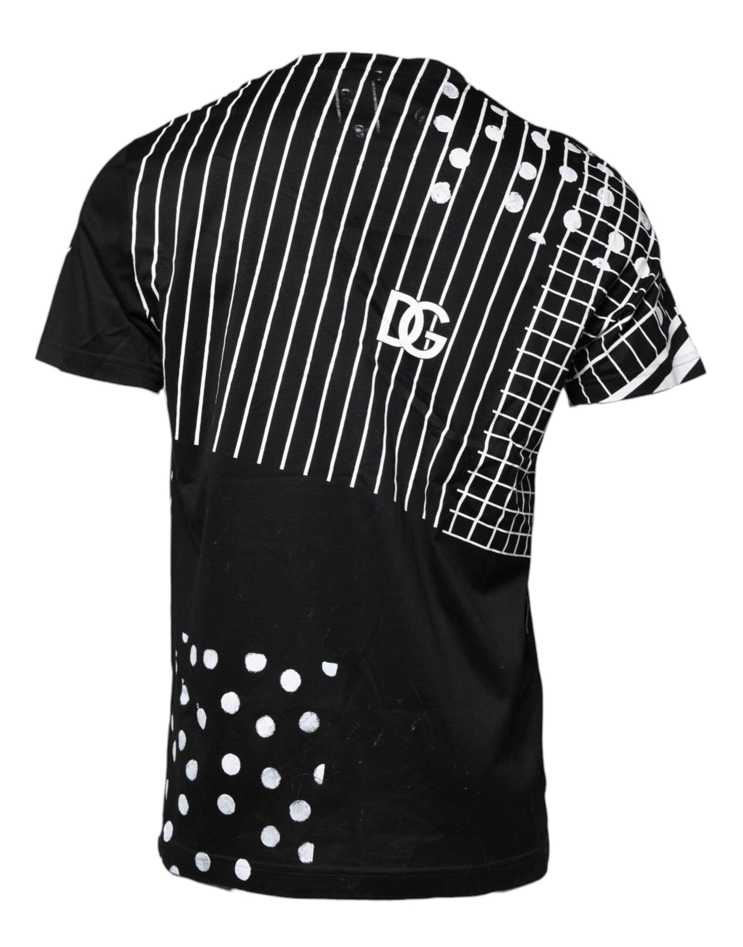 Dolce &amp; Gabbana – Schwarzes T-Shirt aus Baumwolle mit Polka Dots und Rundhalsausschnitt