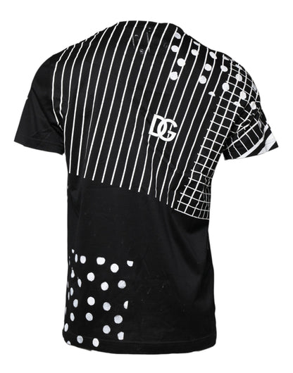 Dolce &amp; Gabbana – Schwarzes T-Shirt aus Baumwolle mit Polka Dots und Rundhalsausschnitt