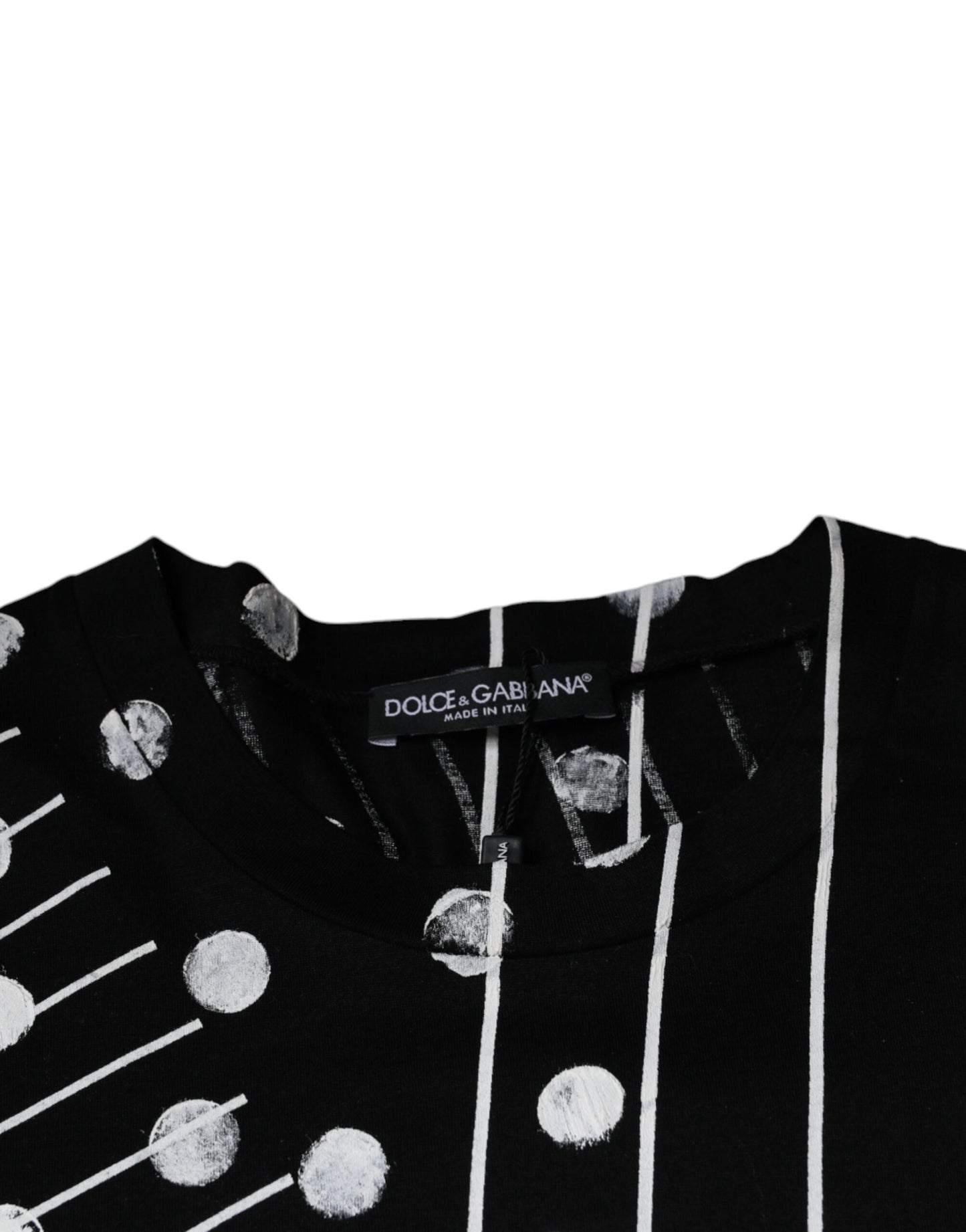 Dolce &amp; Gabbana – Schwarzes T-Shirt aus Baumwolle mit Polka Dots und Rundhalsausschnitt