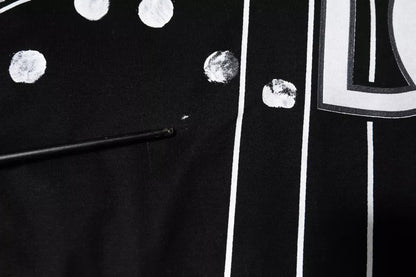 Dolce &amp; Gabbana – Schwarzes T-Shirt aus Baumwolle mit Polka Dots und Rundhalsausschnitt