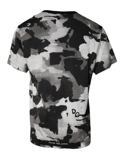 Dolce &amp; Gabbana Weißes Camouflage-T-Shirt aus Baumwolle mit Rundhalsausschnitt