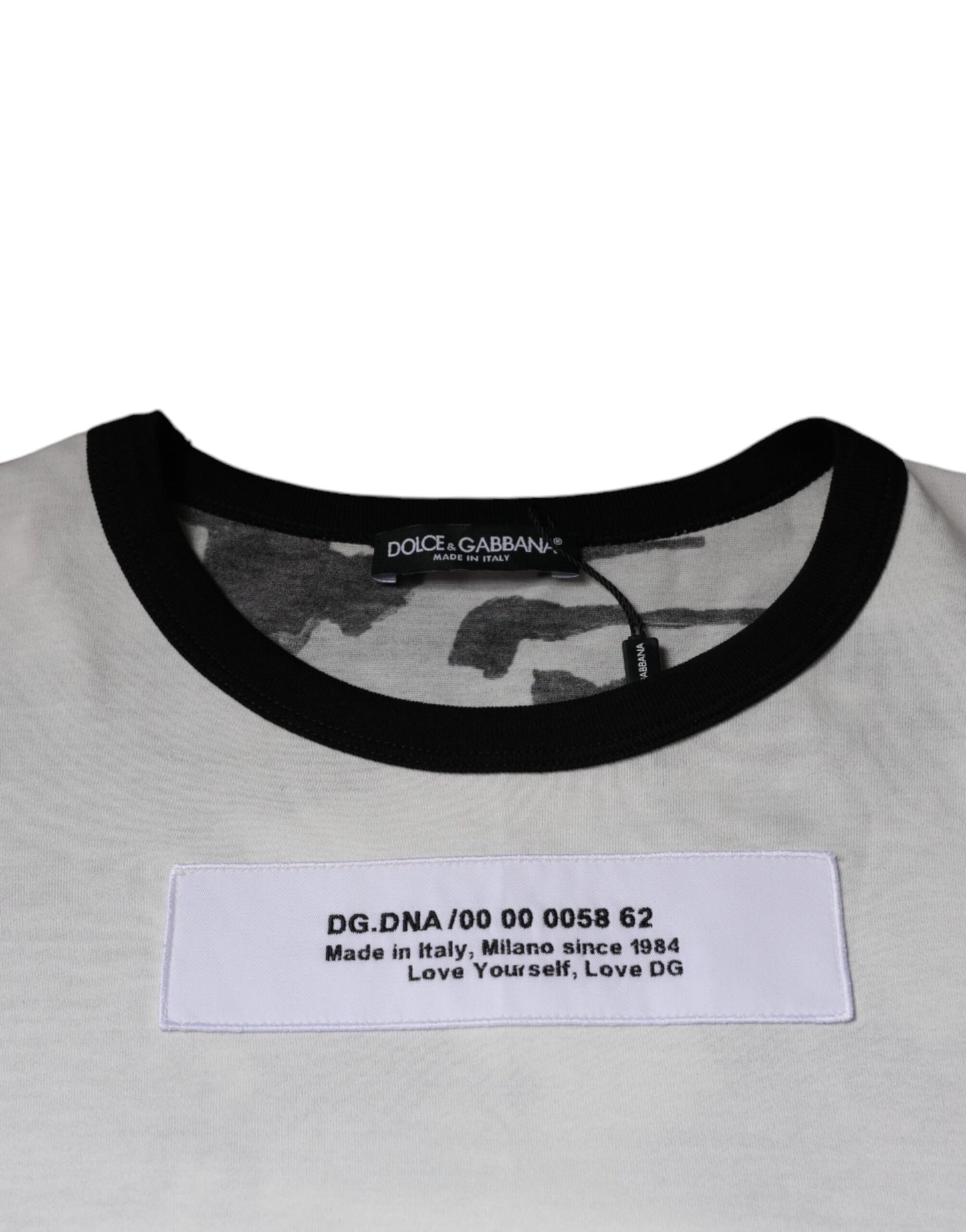 Dolce &amp; Gabbana Weißes Camouflage-T-Shirt aus Baumwolle mit Rundhalsausschnitt