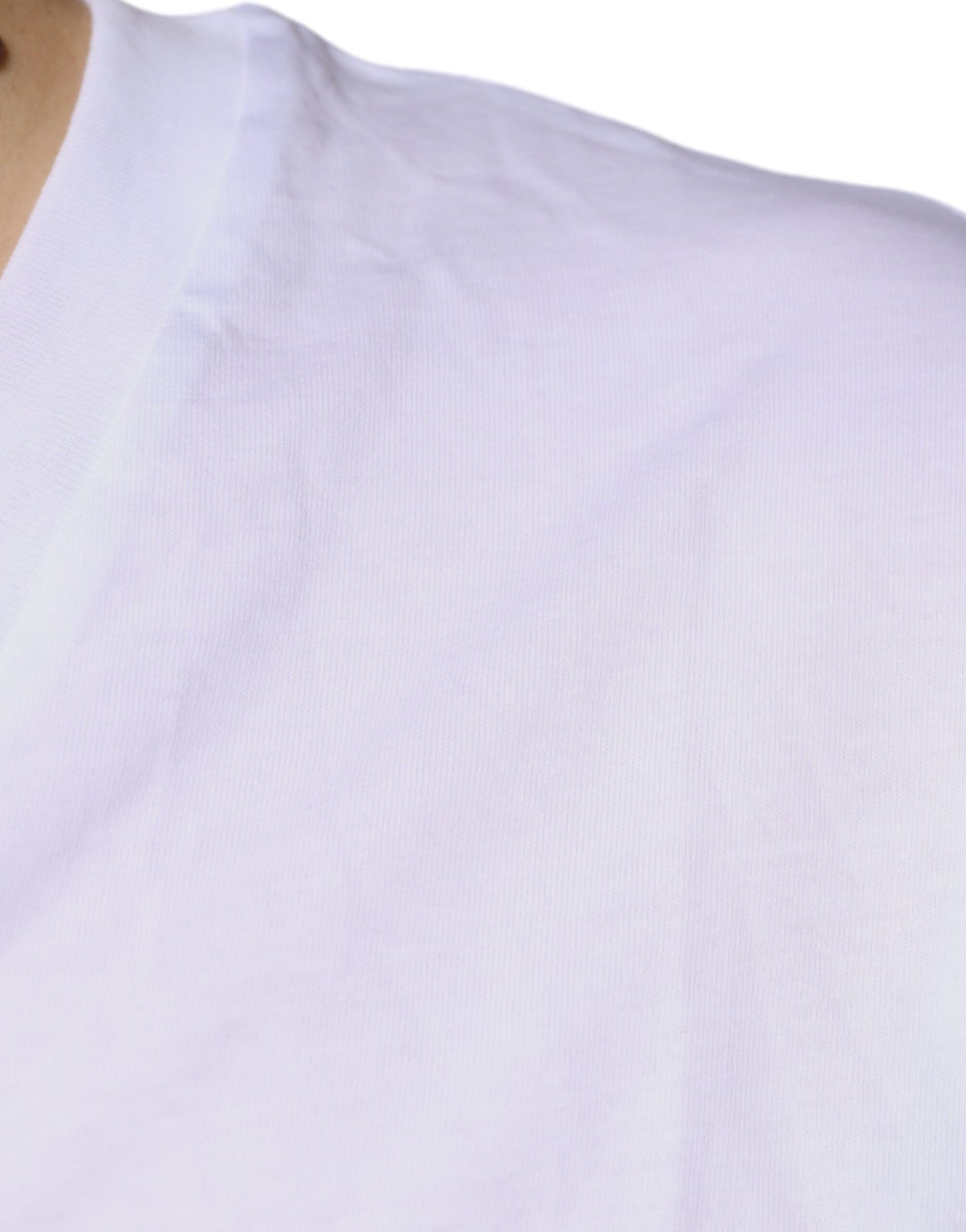 Dolce &amp; Gabbana – Weißes, kurzärmliges T-Shirt aus Baumwolle mit V-Ausschnitt und Logo