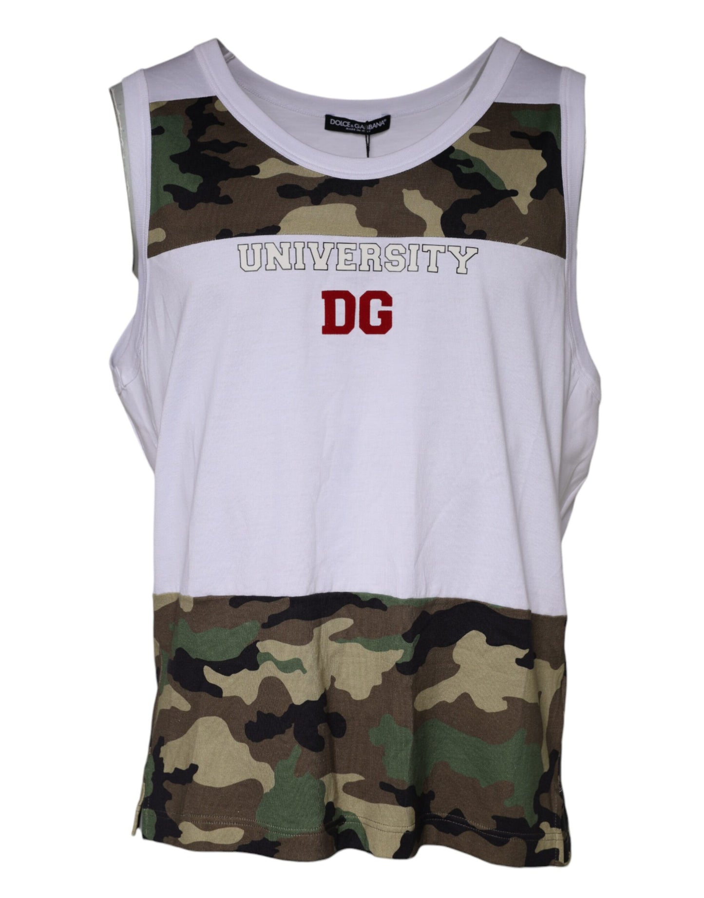 Dolce &amp; Gabbana – Weißes, ärmelloses Tanktop mit Camouflage-Muster