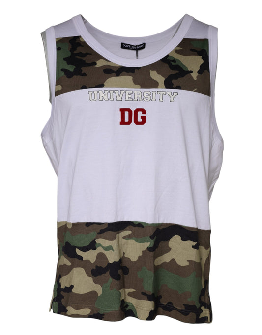 Dolce &amp; Gabbana – Weißes, ärmelloses Tanktop mit Camouflage-Muster