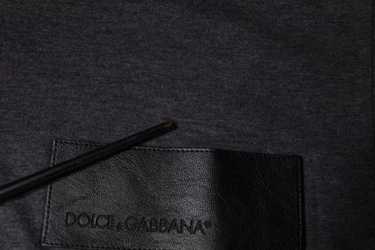 Dolce &amp; Gabbana – Graues T-Shirt aus Baumwolle mit Rundhalsausschnitt und Logo-Patch