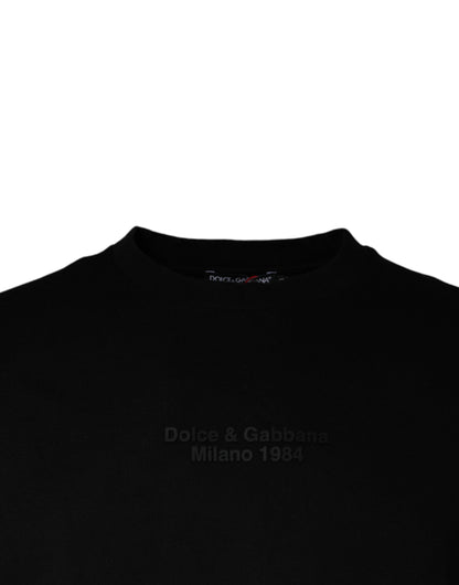 Dolce &amp; Gabbana Schwarzes Kurzarm-T-Shirt aus Baumwolle mit Leopardenmuster