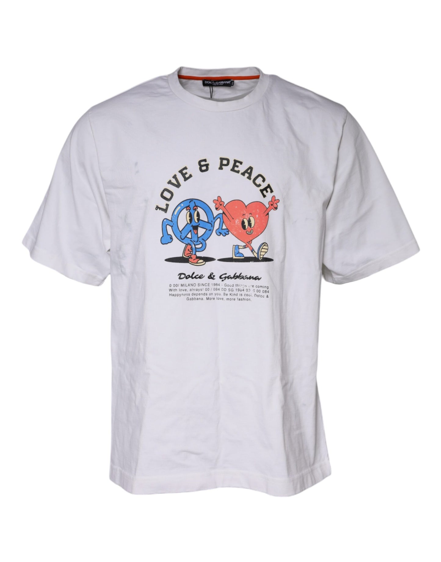 Dolce &amp; Gabbana Weißes T-Shirt aus Baumwolle mit Rundhalsausschnitt „Love &amp; Peace“