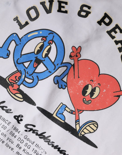 Dolce &amp; Gabbana Weißes T-Shirt aus Baumwolle mit Rundhalsausschnitt „Love &amp; Peace“