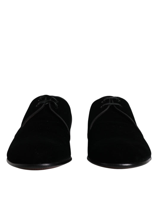 Dolce &amp; Gabbana – Derby-Schnürschuhe aus schwarzem Samt und Leder