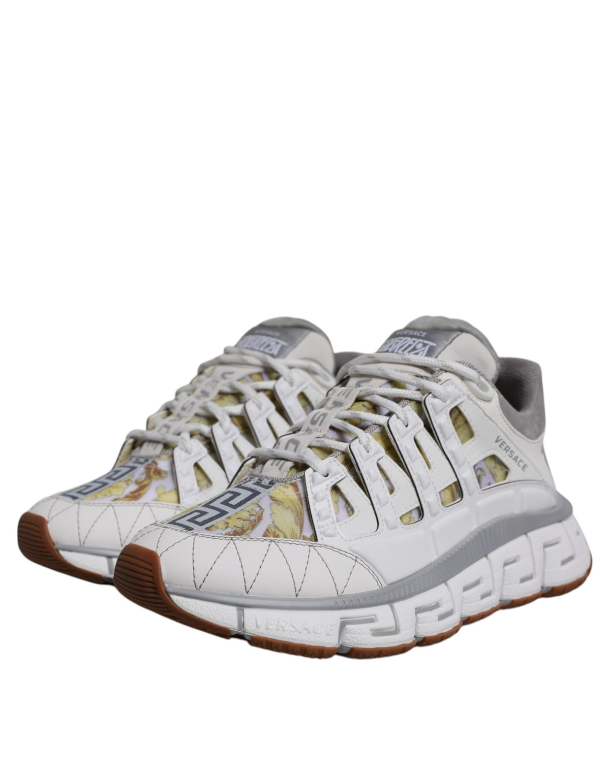 Versace – Weiße Sneakers mit Trigreca-Barocco-Print und niedrigem Schaft