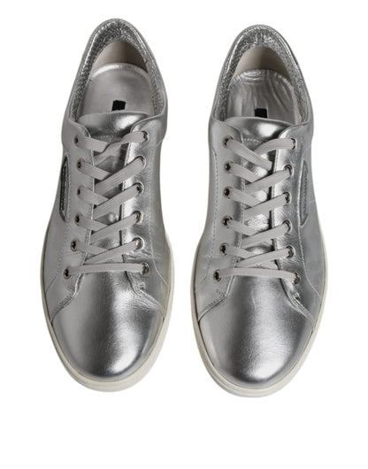 Dolce &amp; Gabbana Silber London Low Top Leder Sneakers Schuhe