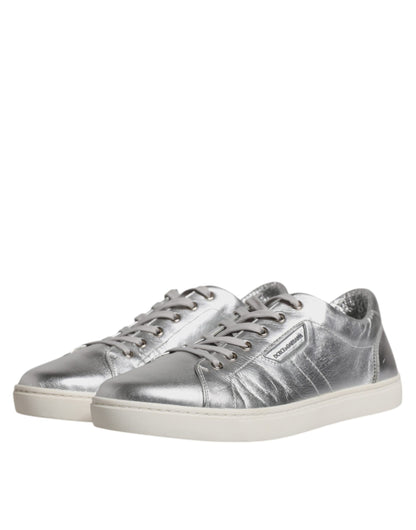 Dolce &amp; Gabbana Silber London Low Top Leder Sneakers Schuhe