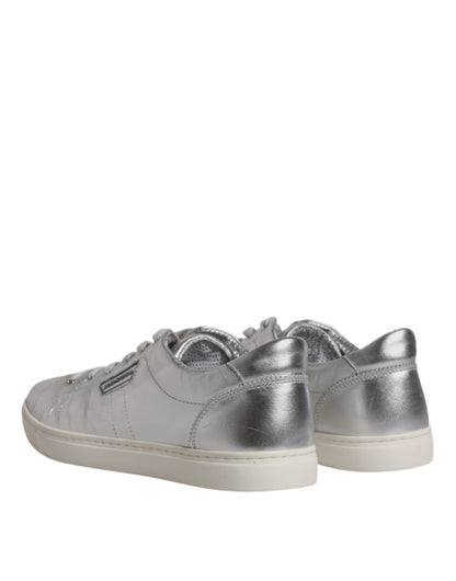 Dolce &amp; Gabbana Silber London Low Top Leder Sneakers Schuhe