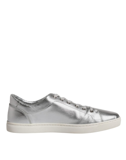 Dolce &amp; Gabbana Silber London Low Top Leder Sneakers Schuhe