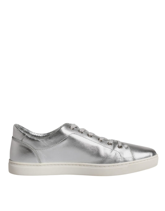 Dolce &amp; Gabbana Silber London Low Top Leder Sneakers Schuhe