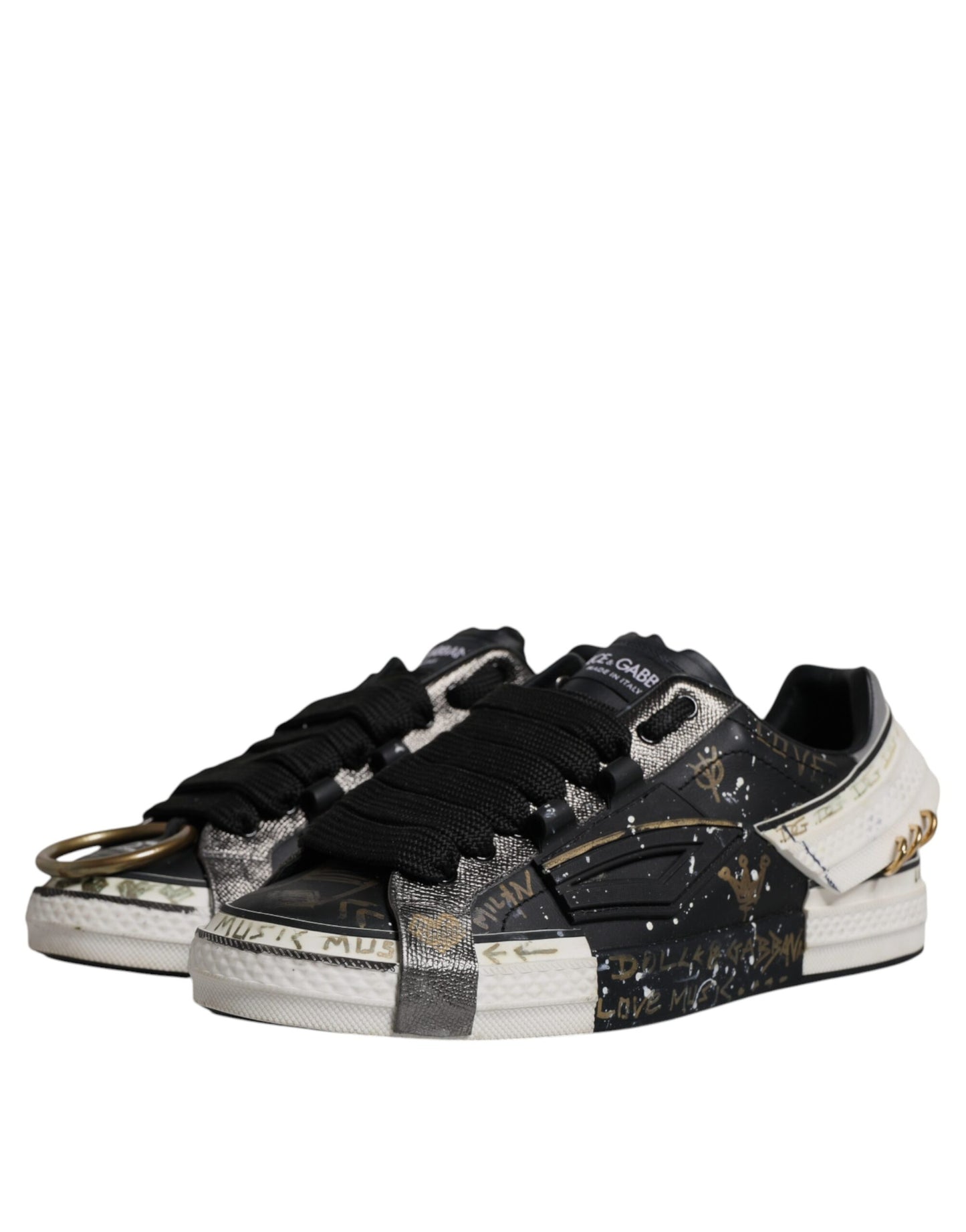 Dolce &amp; Gabbana Schwarz Weiß Portofino Low Top Sneakers Schuhe