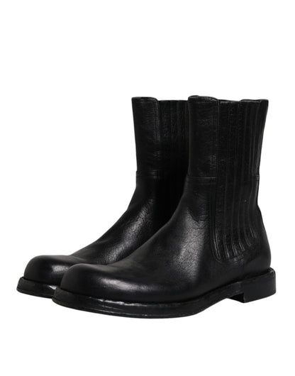 Dolce &amp; Gabbana – Wadenhohe Stiefel aus schwarzem Pferdeleder