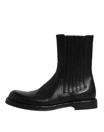 Dolce &amp; Gabbana – Wadenhohe Stiefel aus schwarzem Pferdeleder