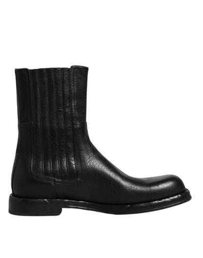 Dolce &amp; Gabbana – Wadenhohe Stiefel aus schwarzem Pferdeleder