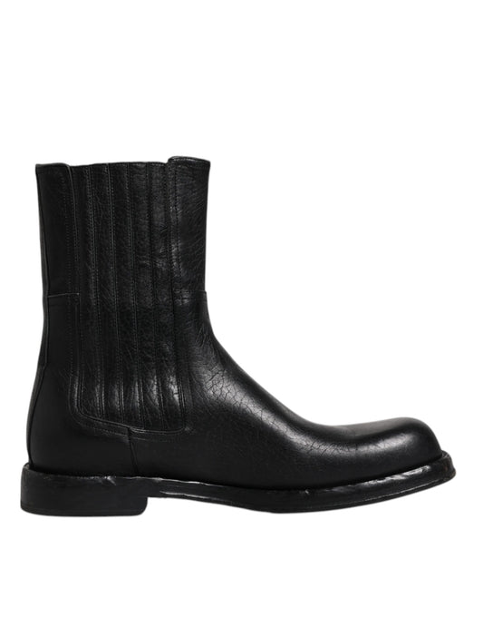 Dolce &amp; Gabbana – Wadenhohe Stiefel aus schwarzem Pferdeleder