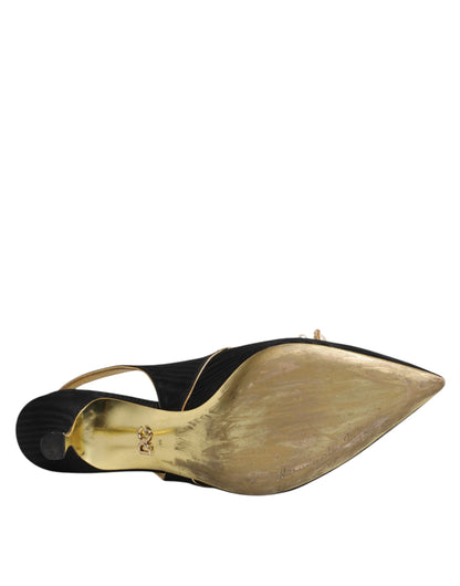 Dolce &amp; Gabbana – Slingback-Schuhe aus schwarzem Leder mit Kunstperlen