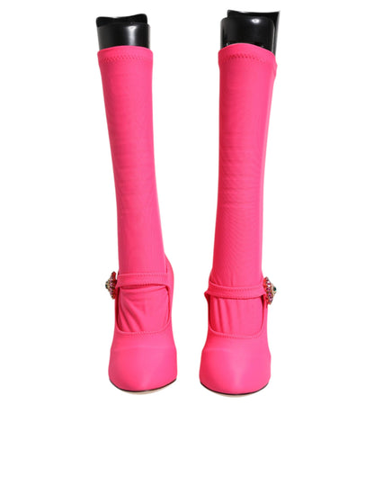 Dolce &amp; Gabbana Pink Nylon Crystal Vally Hohe Stiefel Schuhe