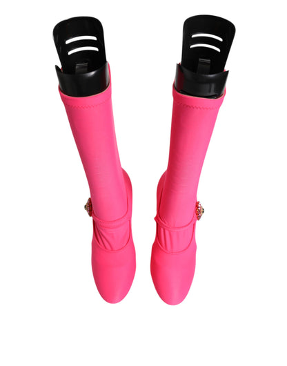 Dolce &amp; Gabbana Pink Nylon Crystal Vally Hohe Stiefel Schuhe