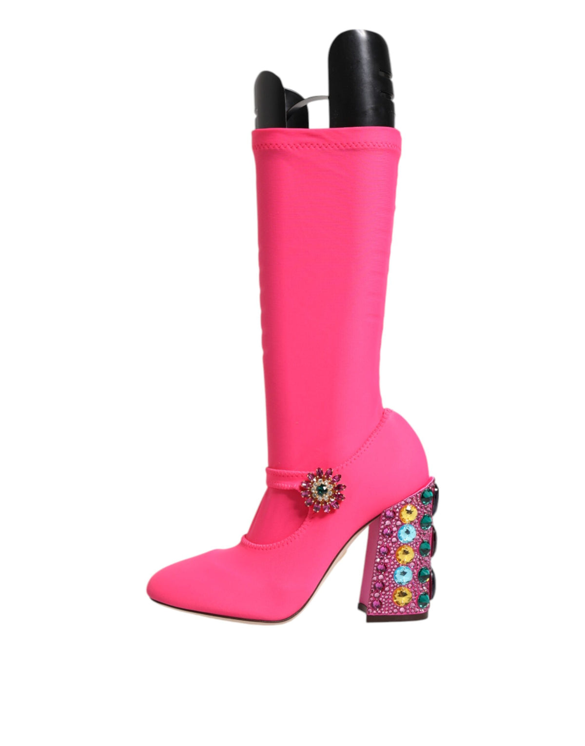 Dolce &amp; Gabbana Pink Nylon Crystal Vally Hohe Stiefel Schuhe