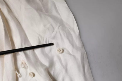 Brunello Cucinelli – Beiges Seidentop mit Ascot-Kragen und langen Ärmeln