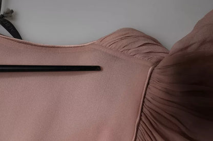 Alberta Ferretti – Kurzärmliges, plissiertes Oberteil aus Seide in Braun mit V-Ausschnitt