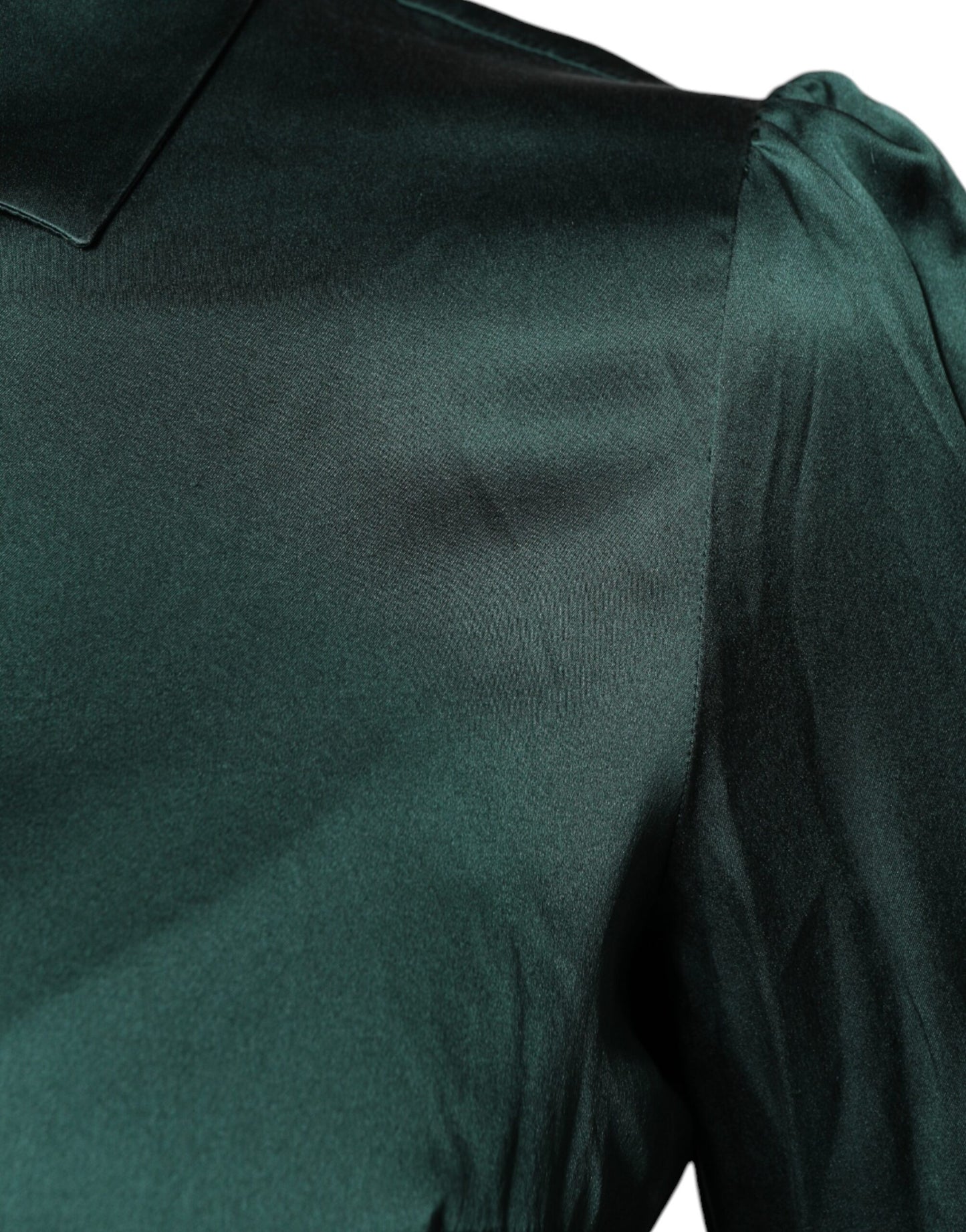 Dolce &amp; Gabbana – Dunkelgrünes Seidenblusen-Top mit Knopfleiste und langen Ärmeln