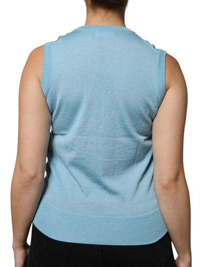 Dolce &amp; Gabbana – Ärmelloses Tanktop aus Kaschmir in Blau mit Zeichnung