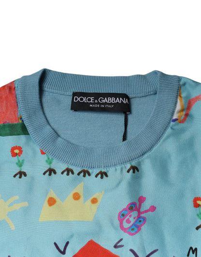 Dolce &amp; Gabbana – Ärmelloses Tanktop aus Kaschmir in Blau mit Zeichnung