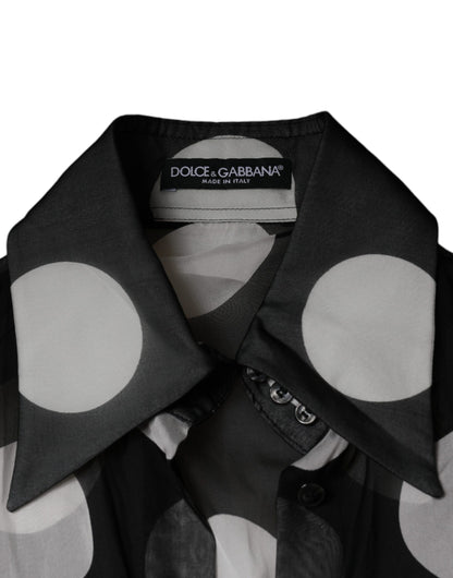 Dolce &amp; Gabbana – Langärmliges Seidentop mit schwarzen und weißen Punkten
