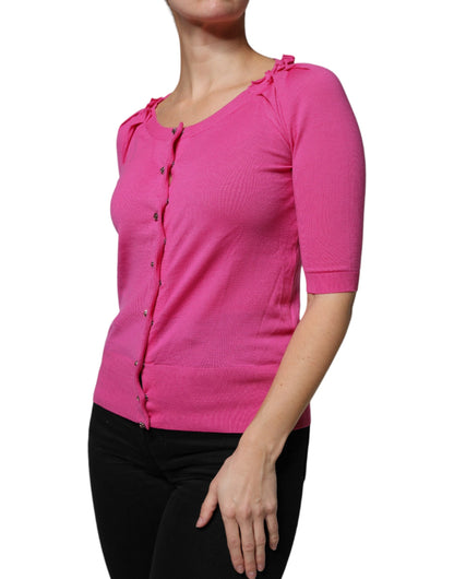 Dolce &amp; Gabbana – Rosa Strickjacke aus Wolle mit Knopfleiste